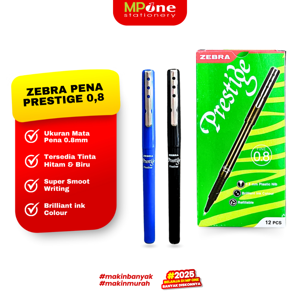 

(1 PCS) Zebra Pena Prestige 0.8mm Tinta Hitam & Biru / Pulpen Fineliner Pen Zebra 0.8 (Harga Satuan)