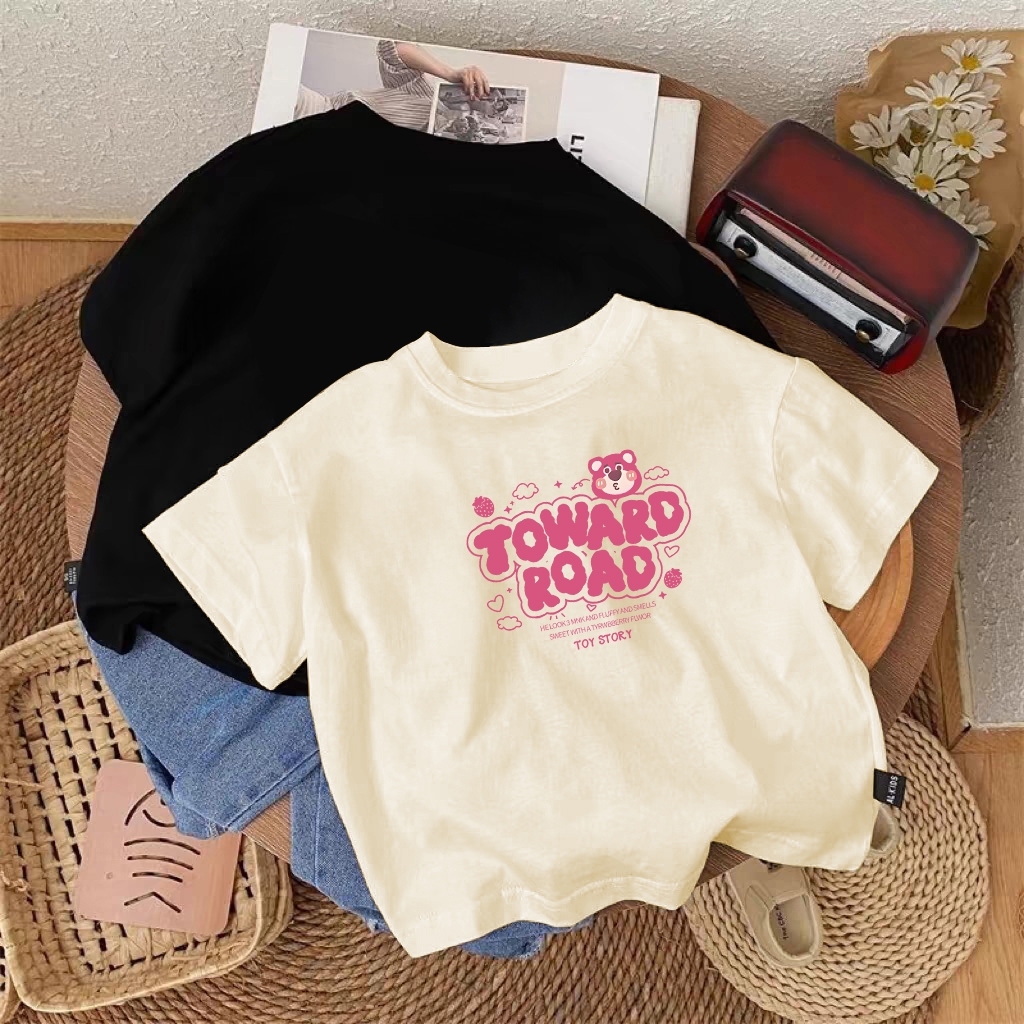 korea style Aprikot cocobaby t shirt cotton Kaos Atasan Anak laki-laki Perempuan | Beruang Stroberi 