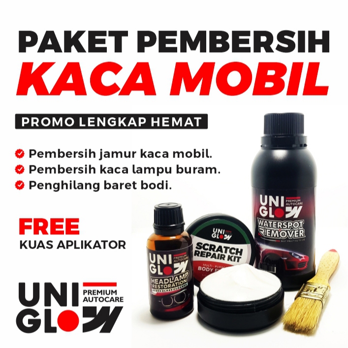 Uniglow Paket Lengkap Pembersih Jamur Kaca + Pembersih Kaca Lampu Mobil Buram + Penghilang Baret