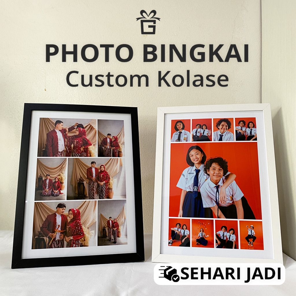 Custom Photo Kolase Aesthetic A4 (30x21cm) I Bingkai Kayu | Dekorasi Dinding Foto Keluarga Sahabat