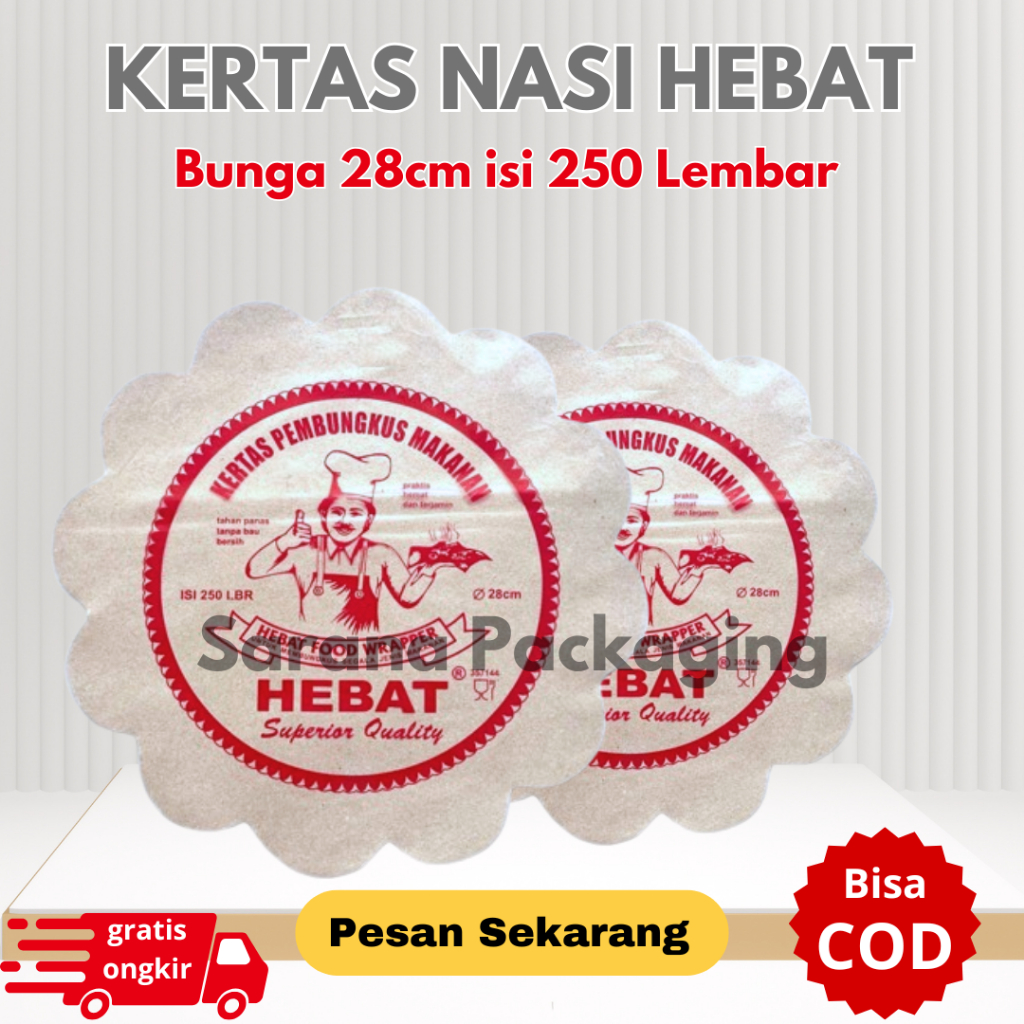 Kertas Nasi 250 Lembar Termurah bentuk Bunga 28cm Merk Hebat untuk Piring Rotan