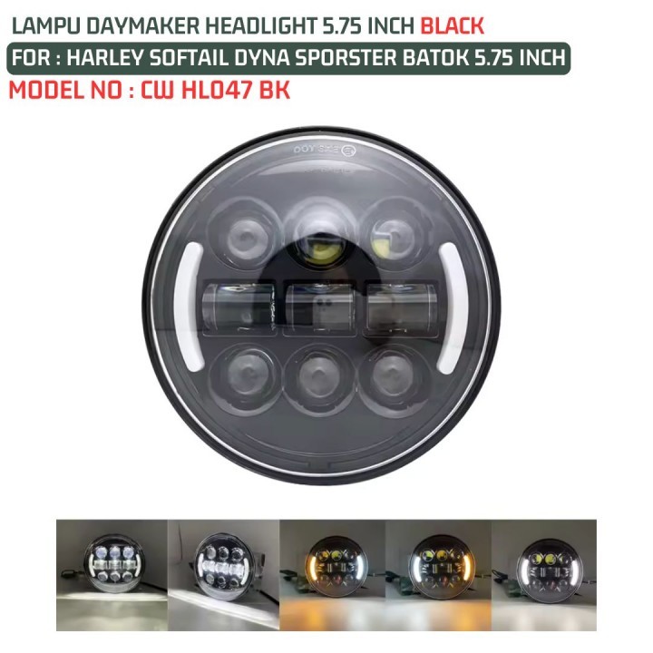 LAMPU DAYMAKER HEADLIGHT 5.75 INCH BLACK HARLEY SOFTAIL DYNA SPORSTER CW HL047 BK