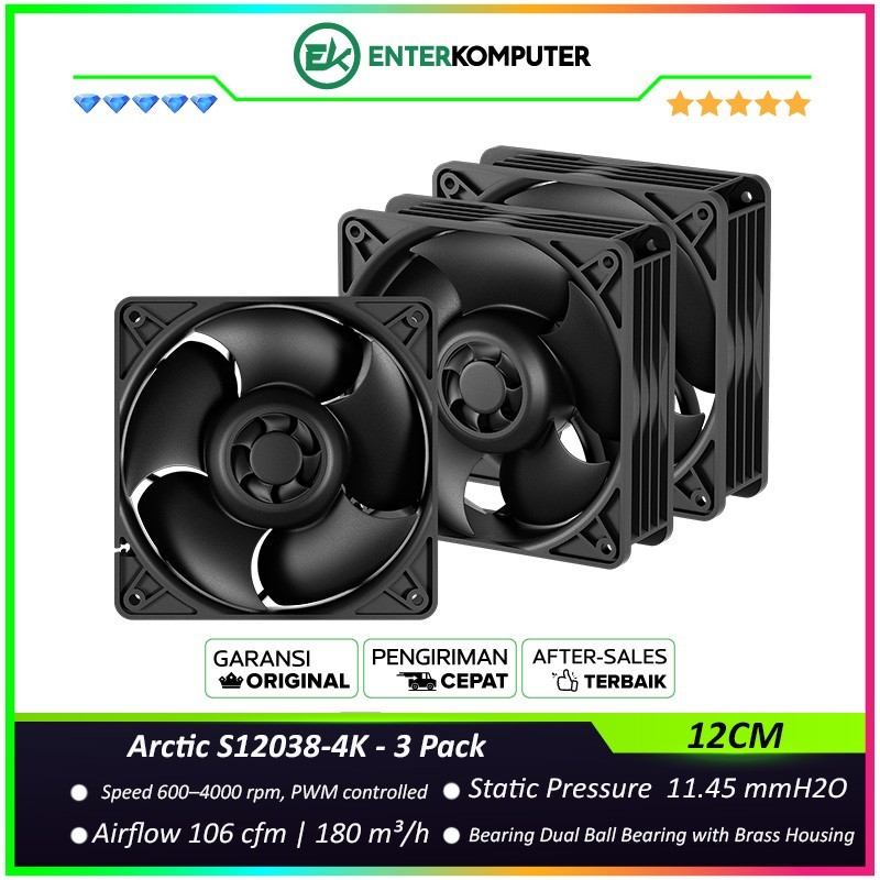 Arctic S12038-4K 12CM 4K RPM Server Fan (3 Pack)