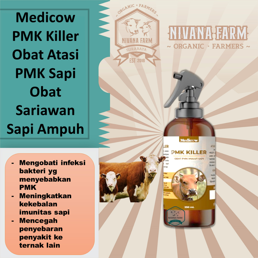 Medicow PMK Killer Obat Atasi PMK Sapi  Obat Sariawan Sapi Ampuh 250 Ml