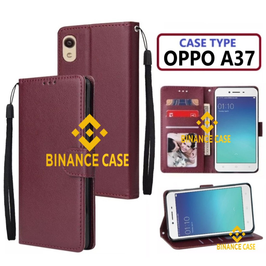 LEATHER FLIP CASE OPPO A37 CASE KULIT FLIP WALLET LEATHER KULIT PREMIUM SARUNG BUKA TUTUP KESING HP 
