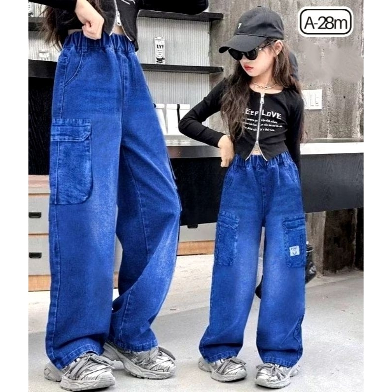 5-10 Tahun Kulot Jeans Cargo tanggung , Kulot Cargo Anak Perempuan , Celana Cargo Anak perempuan Imp