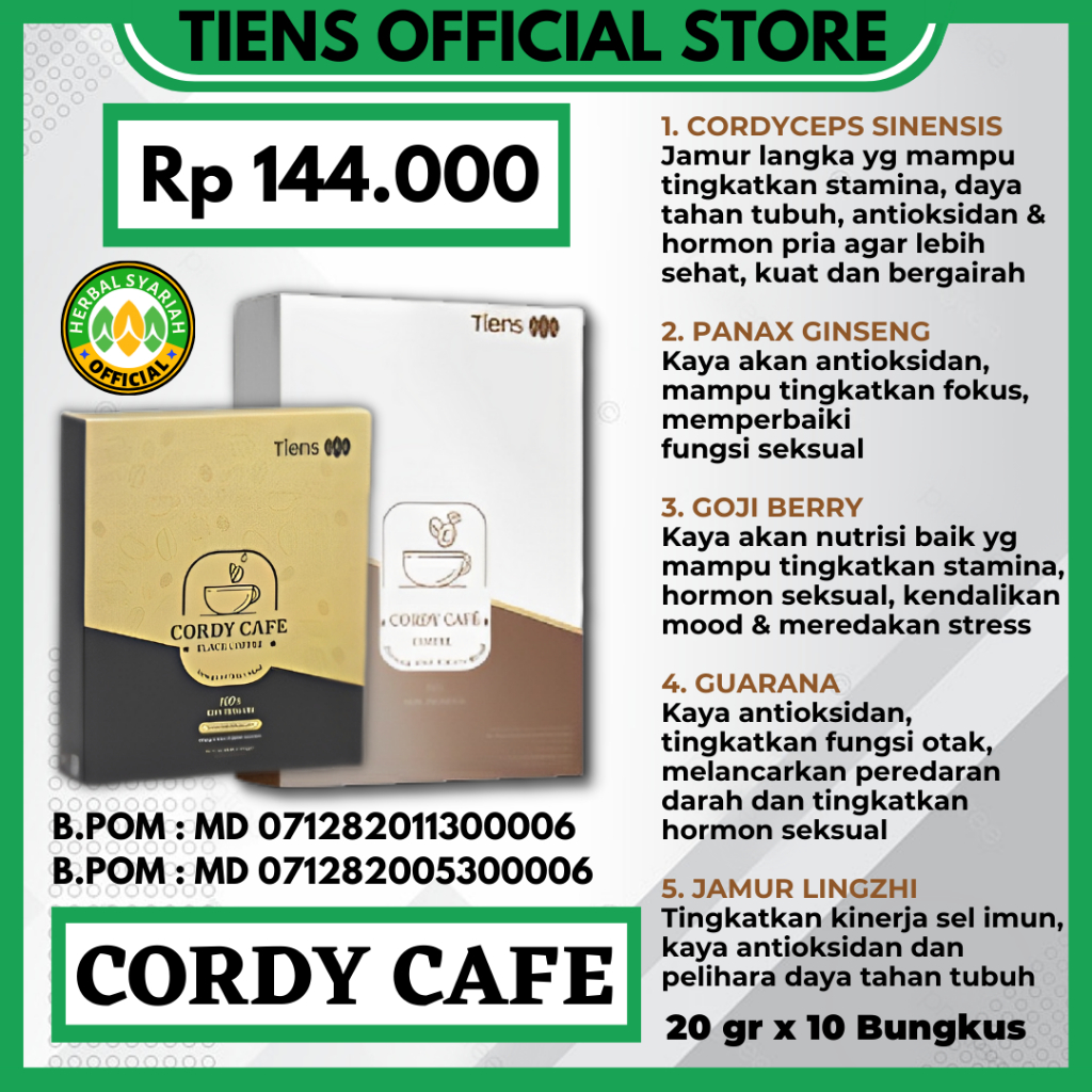 

Tiens Cordy Cafe Coffee Kopi Sehat Menambah Energi dan Tenaga