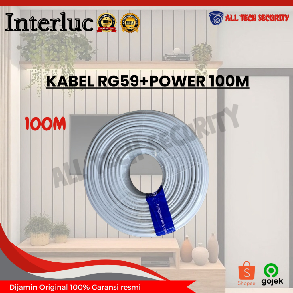 INTERLUC Kabel Rg59 Power 100m Putih / Kabel Cctv Rg59 + Power 1 roll ( 100m)