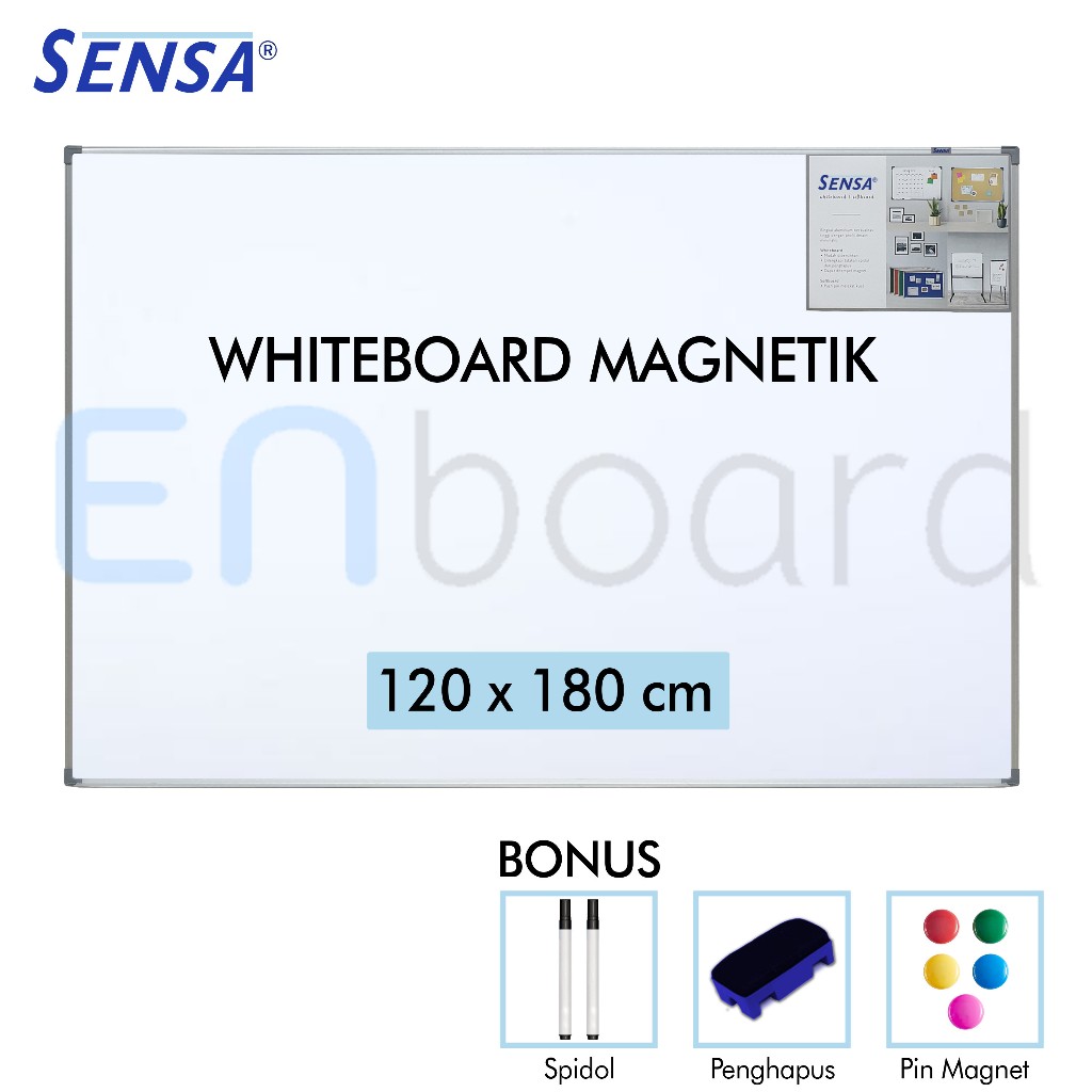 

Papan Tulis Whiteboard / White Board Gantung Magnet Single Face Sensa 120 x 180 cm