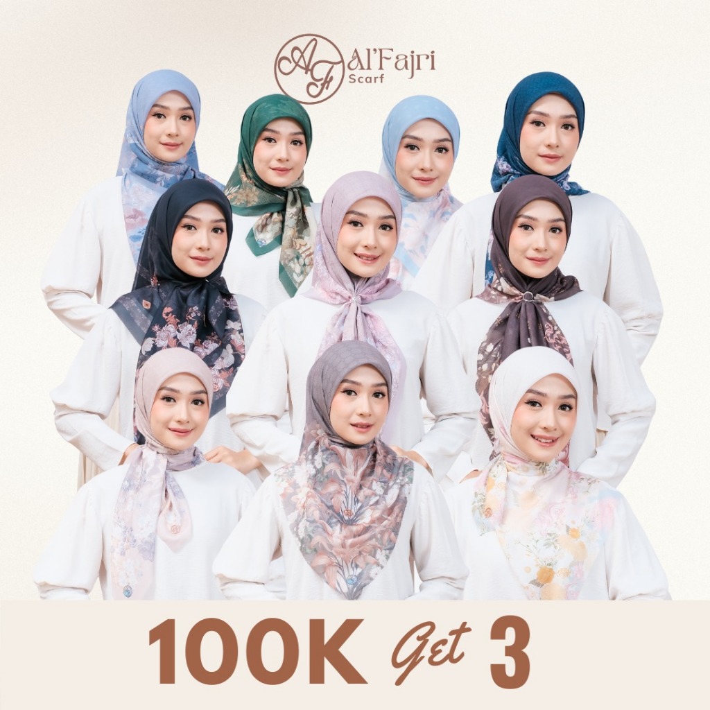 Al Fajri Scarf -  Hijab Segi Empat Floral Digital Printing Size 110x110 cm