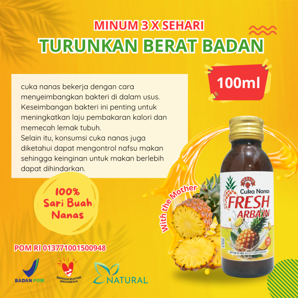 

Cuka Nanas Fresh 100ml Bantu Program Diet Tanpa Pengawet Cuka Nanas Asli Alami