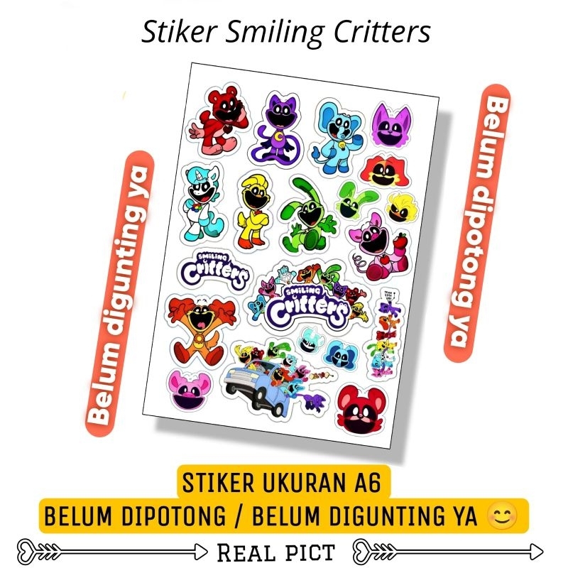 

STIKER SMILING CRITTERS BELUM DIPOTONG / STIKER BELUM DIPOTONG BAHAN VINYL UKURAN A6 / STICKER / STIKER KARAKTER LUCU