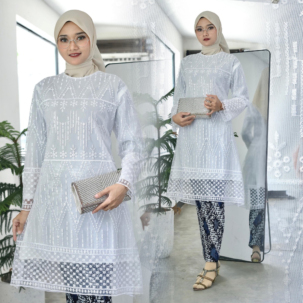 Putih I Atasan & Setelan 𝗧𝘂𝗻𝗶𝗸 𝗧𝗶𝗹𝗹𝗲 Atasan Brukat Kebaya Modern / Baju Kurung / Kebaya Wisuda / Baj