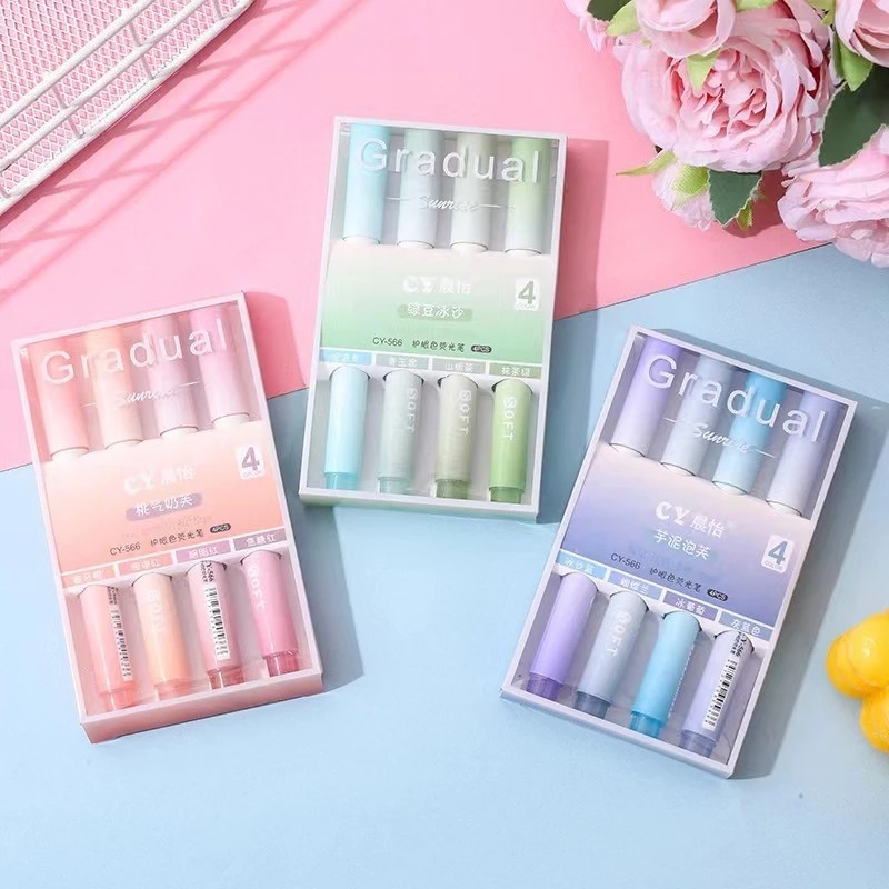 

Highlighter Pastel Penanda Teks Set 4IN1 Alat Tulis Sekolah / Spidol Pen Marker Warna Gradasi Painting Multifungsi /