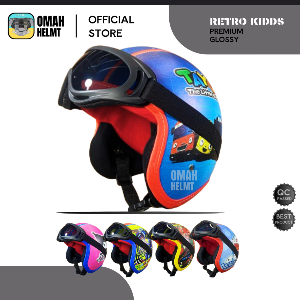 HELM ANAK USIA 2-6 TAHUN FULL KULIT SINTETIS MODEL KACAMATA UNIK DAN LUCU