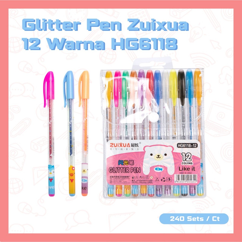 

(1 Set) Pulpen Glitter 12 Warna Murah Merek Random / Pen Gel Glitter 12 Warna Murah Merek Random