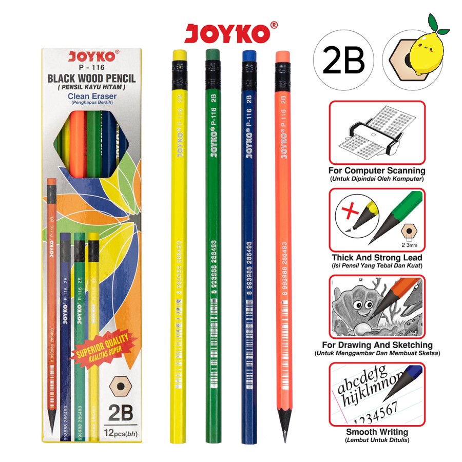 

Pensil 2B & Penghapus Satuan / Joyko Pencil P-116 2B