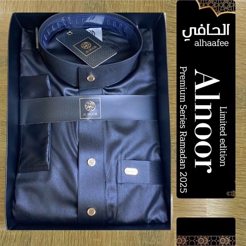 Jubah Gamis Pria Dewasa Alnoor Hitam Premium Non Manset