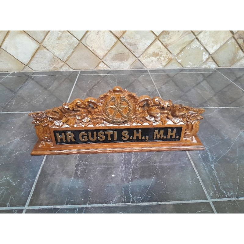 papan nama meja kantor kayu jati ukir jepara