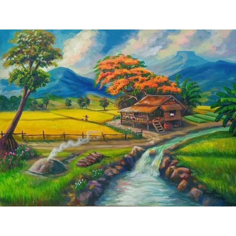 poster cetak, pemandangan sawah, hiasan dinding, pemandangan sawah bisa cod