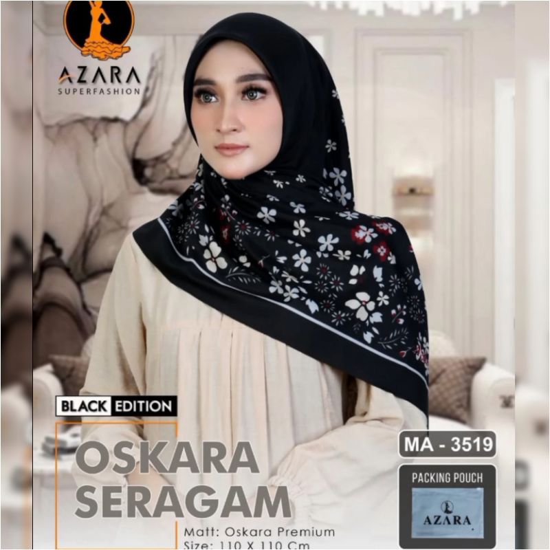 AzaraOskara Black Series Kerudung SegiEmpat Hitam Motif