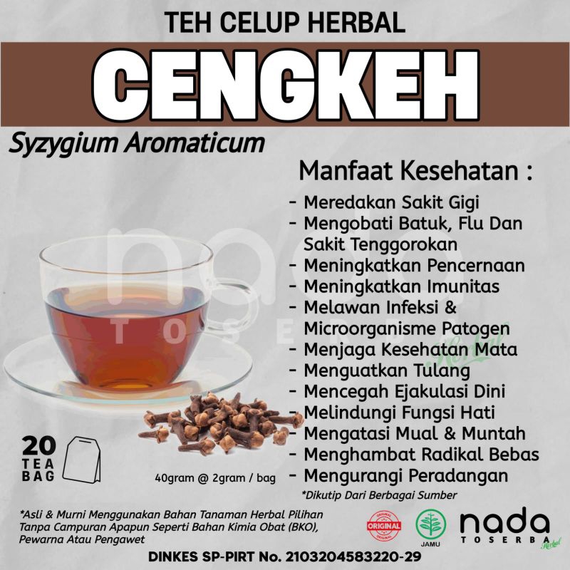 

Teh Celup Herbal CENGKEH Isi 20 Tea Bag | Batuk, Flu & Imunitas | Syzygium Aromaticum