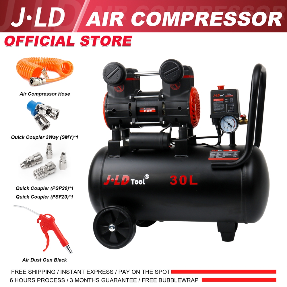 JLD 30L Mesin Kompresor Angin Listrik 8bar Kompresor Angin Tanpa Oli 1100W Air Compressor Kompresor