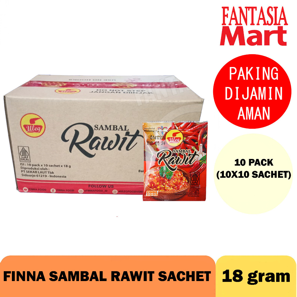

FINNA SAMBAL RAWIT SACHET 18 GRAM DUS PER 10 PACK ISI 10X10 PCS FANTASIA DENGAN PAKING AMAN