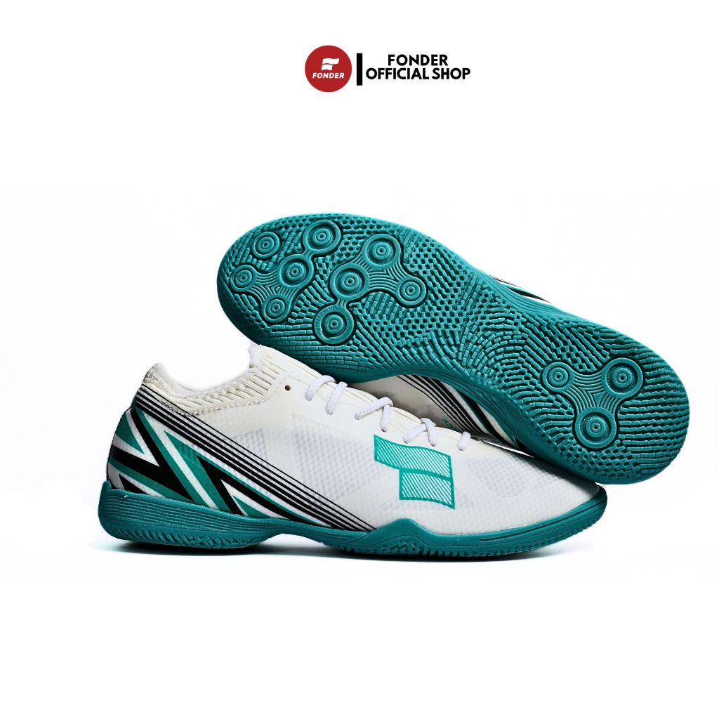 Sepatu Futsal Fonder Speed Arrow Putih/Hijau Tosca dengan Outsole Berdecit
