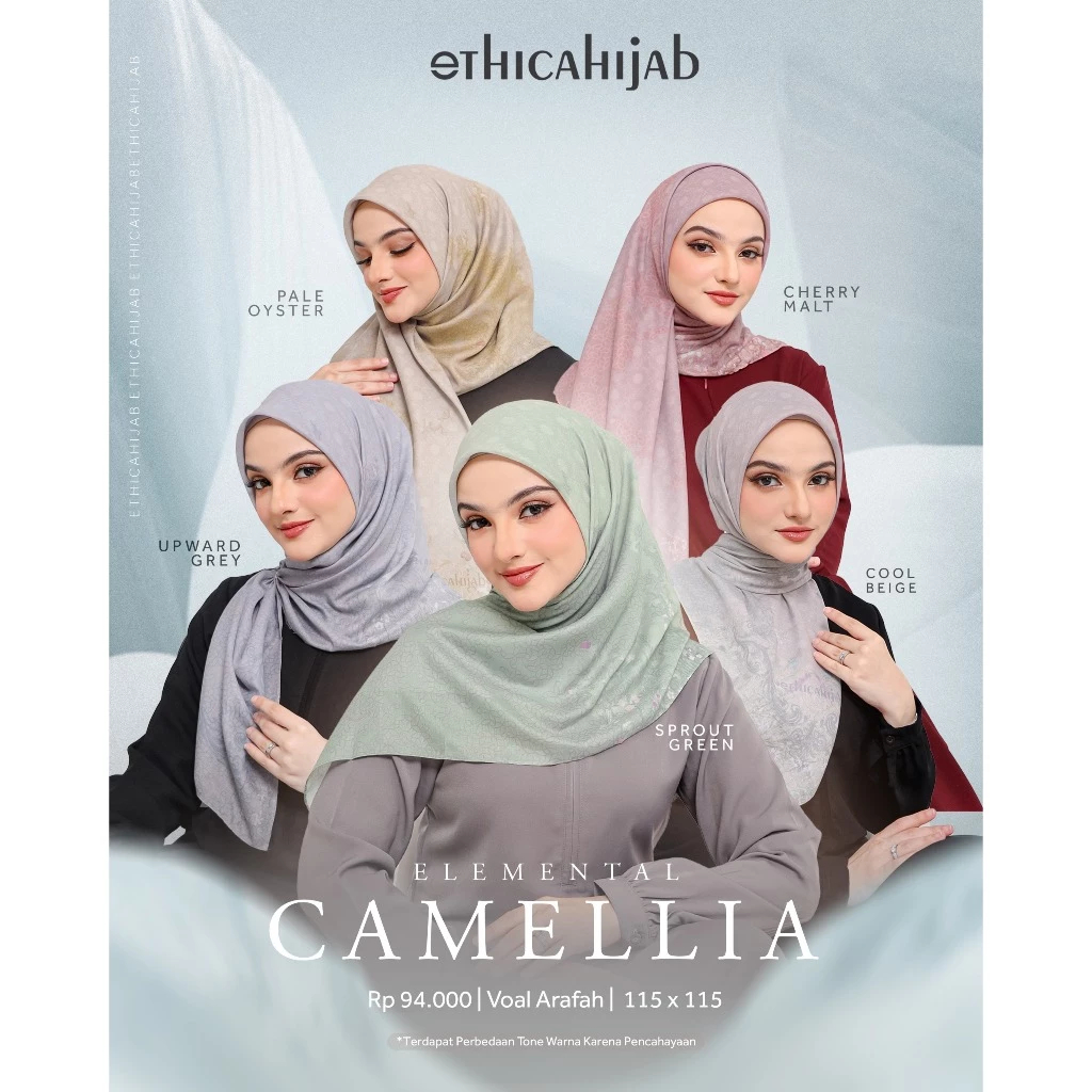 Ethica - kerudung hijab segiempat motif elemental camelia