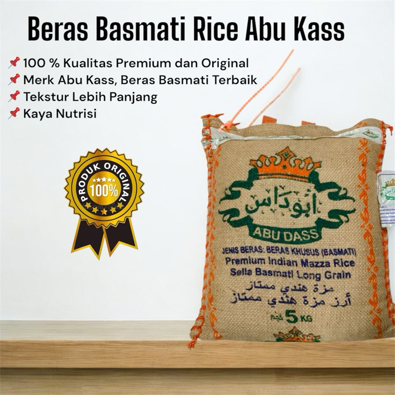 

(COD) 5kg Beras Basmati Rice Abukass | Beras Nasi Kebuli Arab ari | Abu kass Asli India