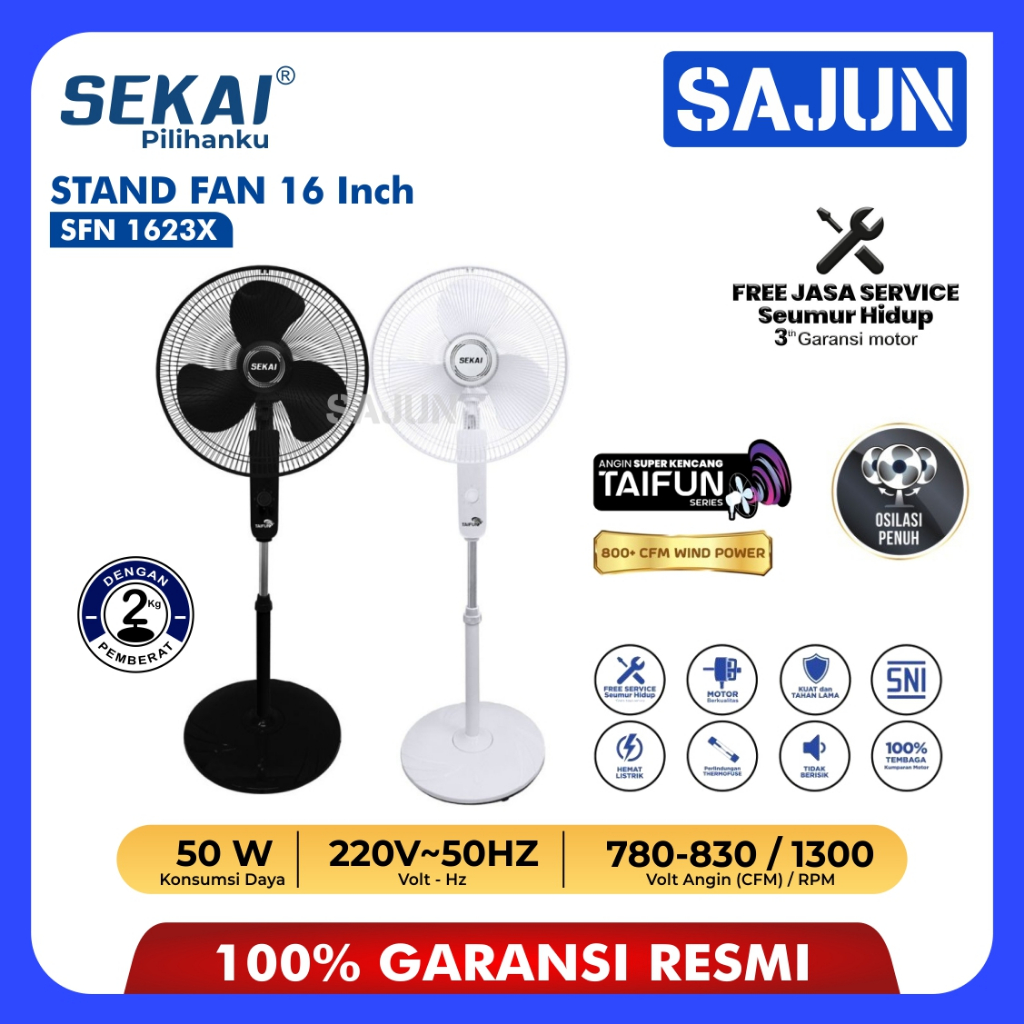 SEKAI Kipas Angin Berdiri Stand Fan 16 Inch Taifun Series SFN 1623