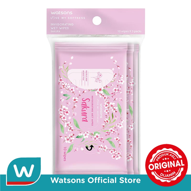 Watsons Invigorating Wet Wipes Sakura 10'sX3