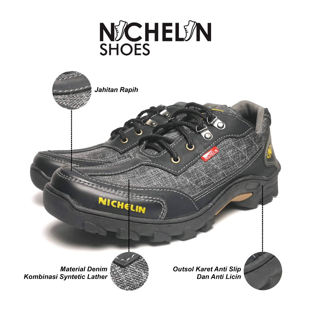 SEPATU HIKING PRIA SEPATU TOURING SEPATU OUTDOR KERJA LAPANGAN SEPATU OLAHRAGA NICHELIN