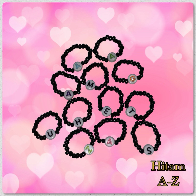 NC003 - Cincin Manik Huruf Warna Hitam