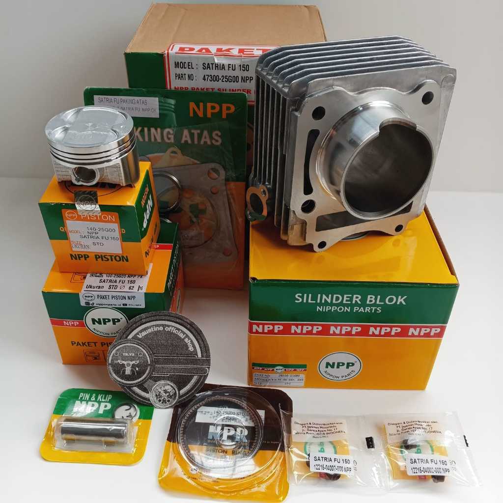 BLOK SEHER  BORING SILINDER SATRIA FU 150 KARBU SET+PISTON KIT PLUS PAKING TOP SET+SEAL KLEP ORI NPP