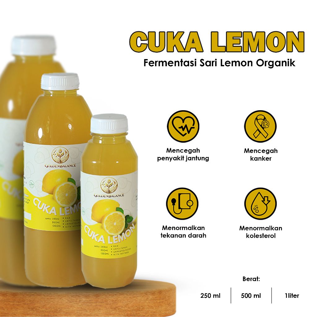 

Cuka Lemon Original 1000 ml 500ml 250 ML Cuka Buah Asli Untuk Diet Tubuh Sehat Premium Quality Halal