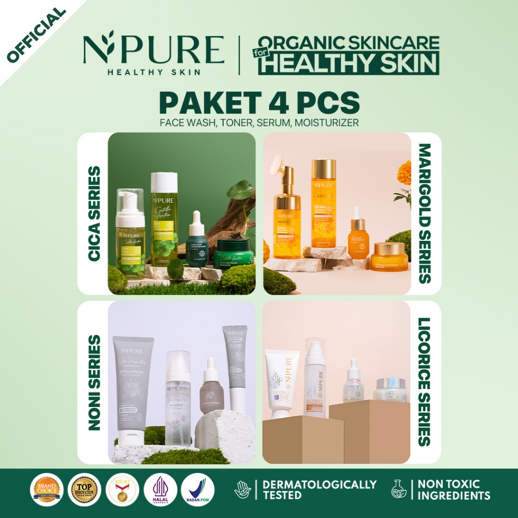 PAKET 4PCS ALL SERIES -  NPURE Paket Face Wash + Toner + Serum + Moisturizer / Acne / Acne Skincare 