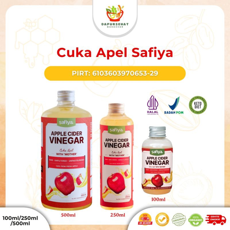 

Safiya Cuka Apel 250 ML Apple Cider Vinegar With Mother 100% Asli