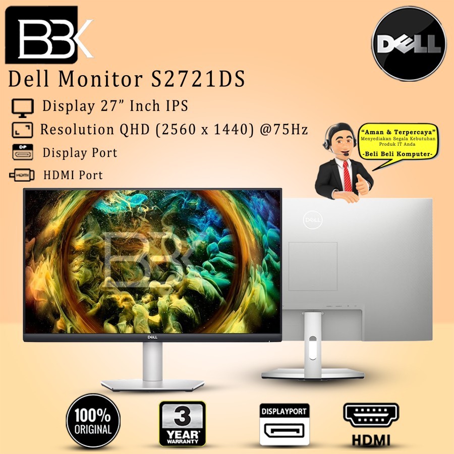 Monitor Dell 27" inch Monitor S2721DS 3 Year