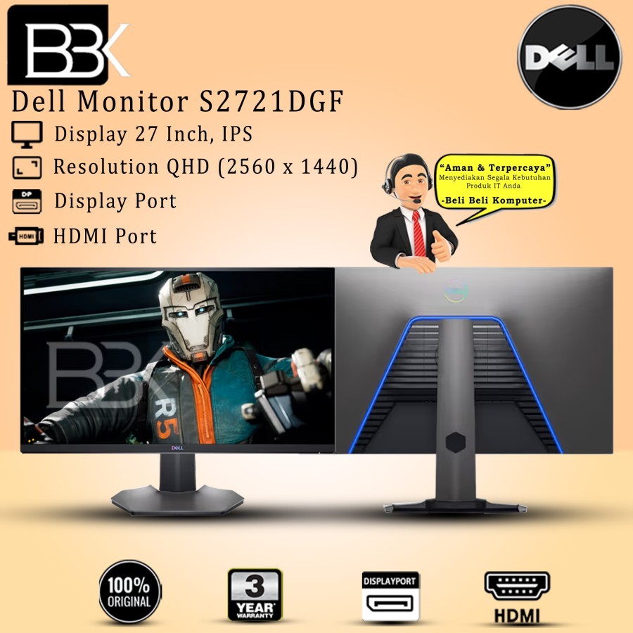 Monitor Dell 27" inch Monitor S2721DGF 3 Year