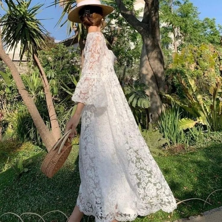 08311 Baju atasan luaran outer FLORY LACE COVER UP OUTER panjang putih Lace brokat bordir mewah Kore