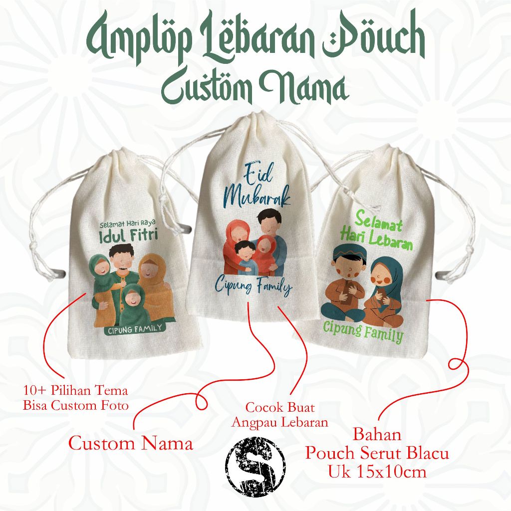 

POUCH SERUT AMPLOP LEBARAN CUSTOM NAMA (isi 10pcs)