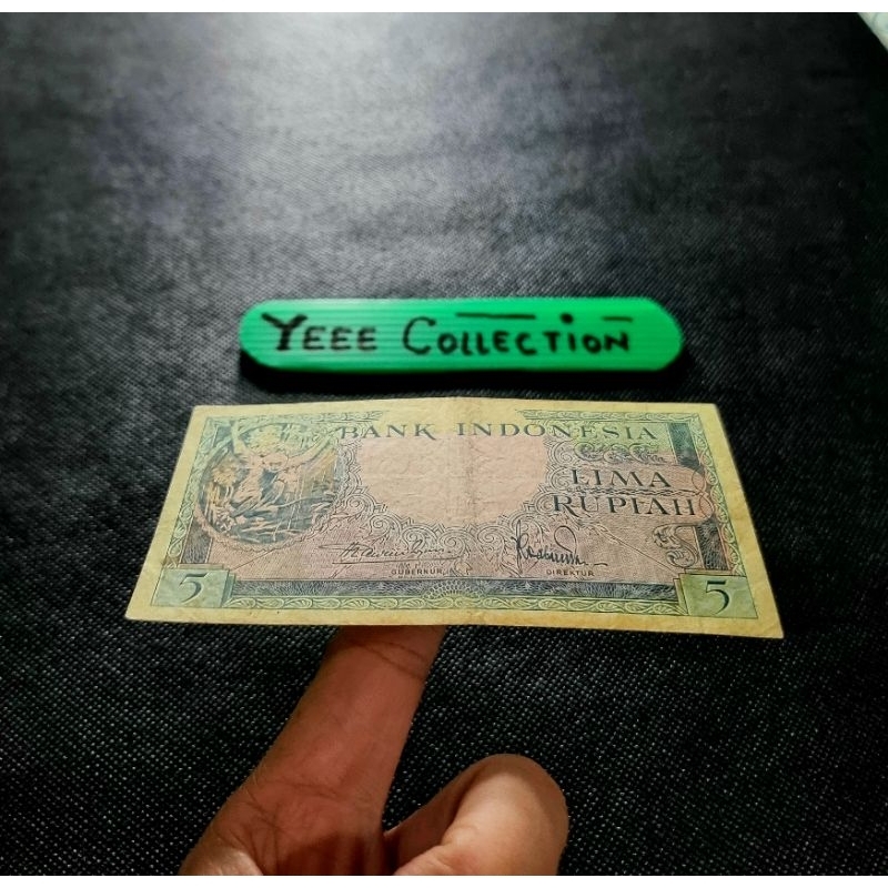 Uang Kertas Kuno Kera 5 Rupiah Tahun 1957 - Prefix 2 Huruf VF Utuh