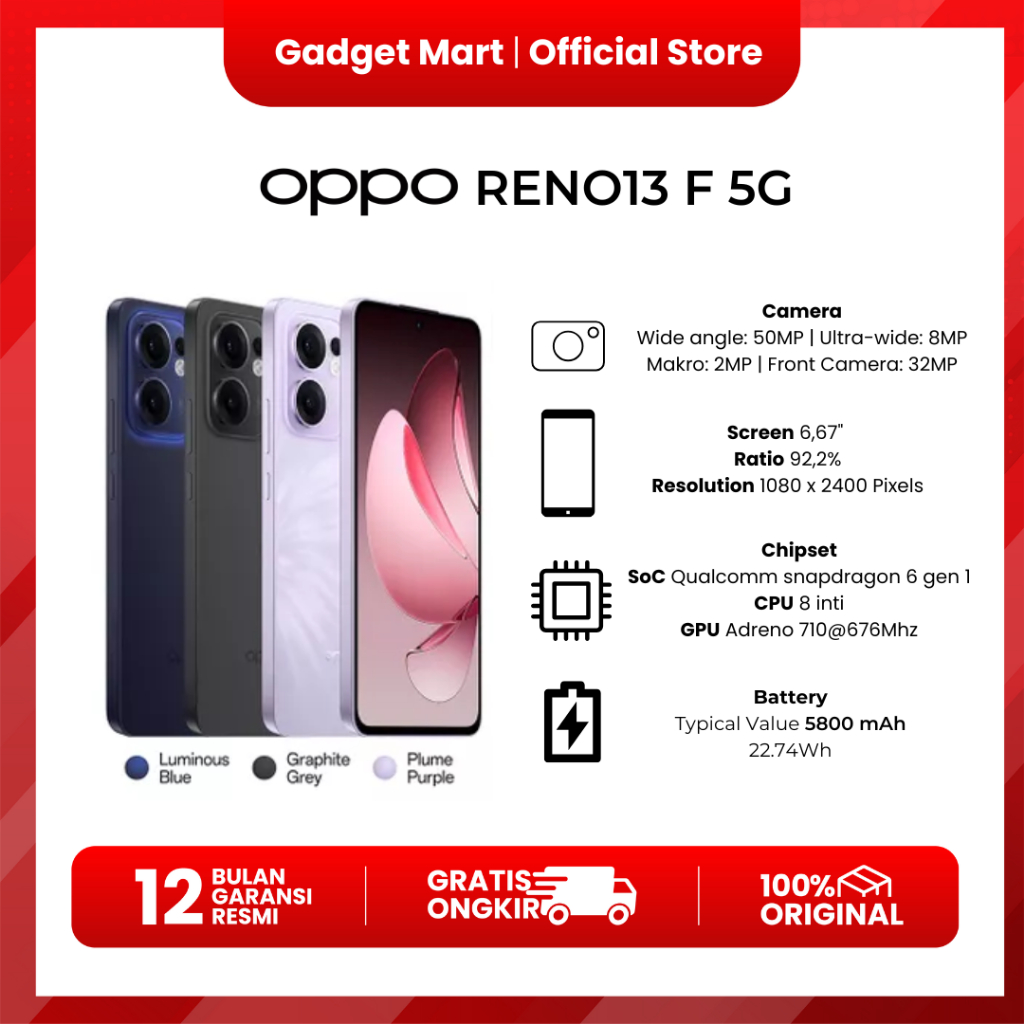 OPPO Reno13 F 5G 8GB / 256GB - Garansi Resmi