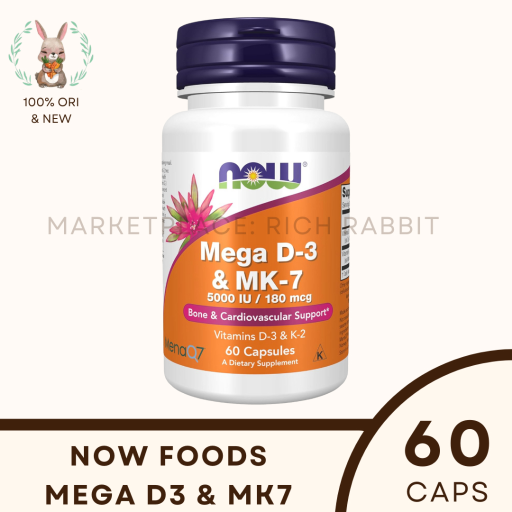Now Foods Mega D-3 MK-7 Vitamin D3 MK7 D 3 MK 7 Bone Cardiovascular 5000 iu US Supplement
