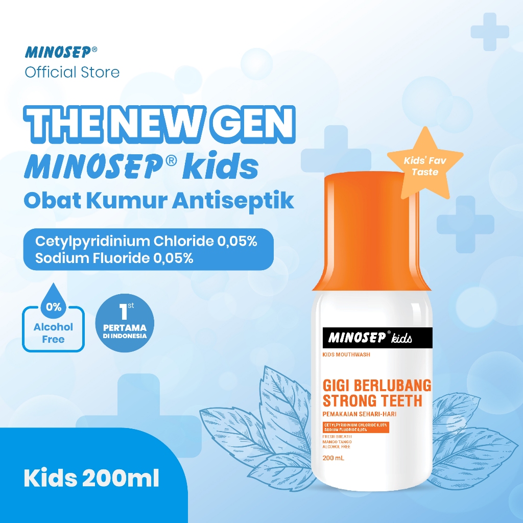 Minosep KIDS Obat Kumur Antiseptik 200ml Anak-Anak Sariawan, Sakit Gigi, Gusi Bengkak, Bau Mulut