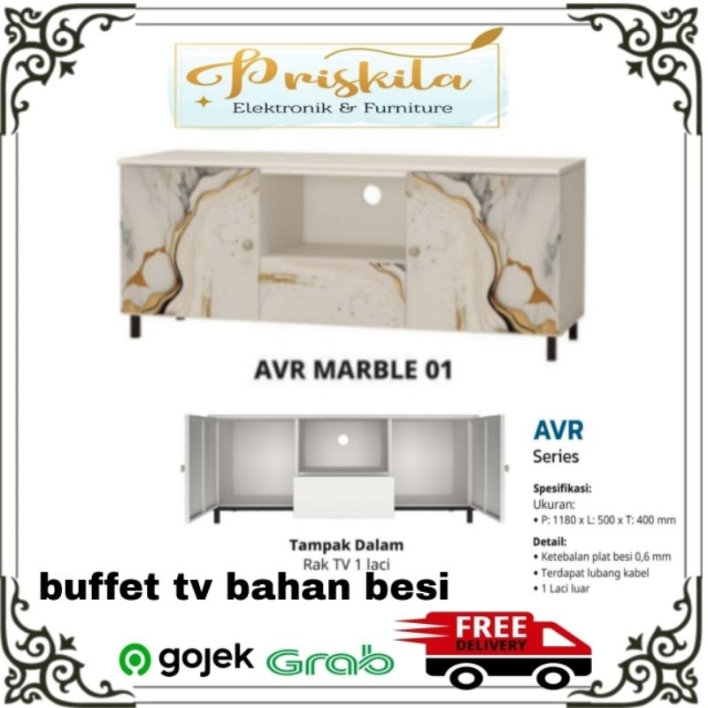 buffet tv minimalis/ buffet tv plat besi / buffet tv olymsteel/ furniture Palembang / AVR MARBLE 01