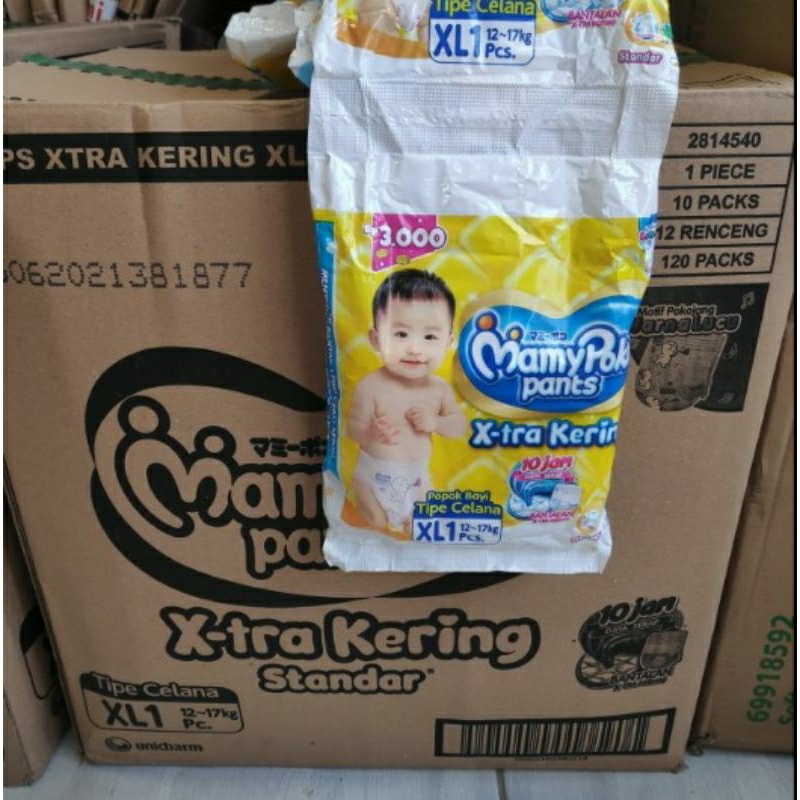 1 KARTON PAMPERS MAMY POKO UKURAN XL ISI 90 PCS