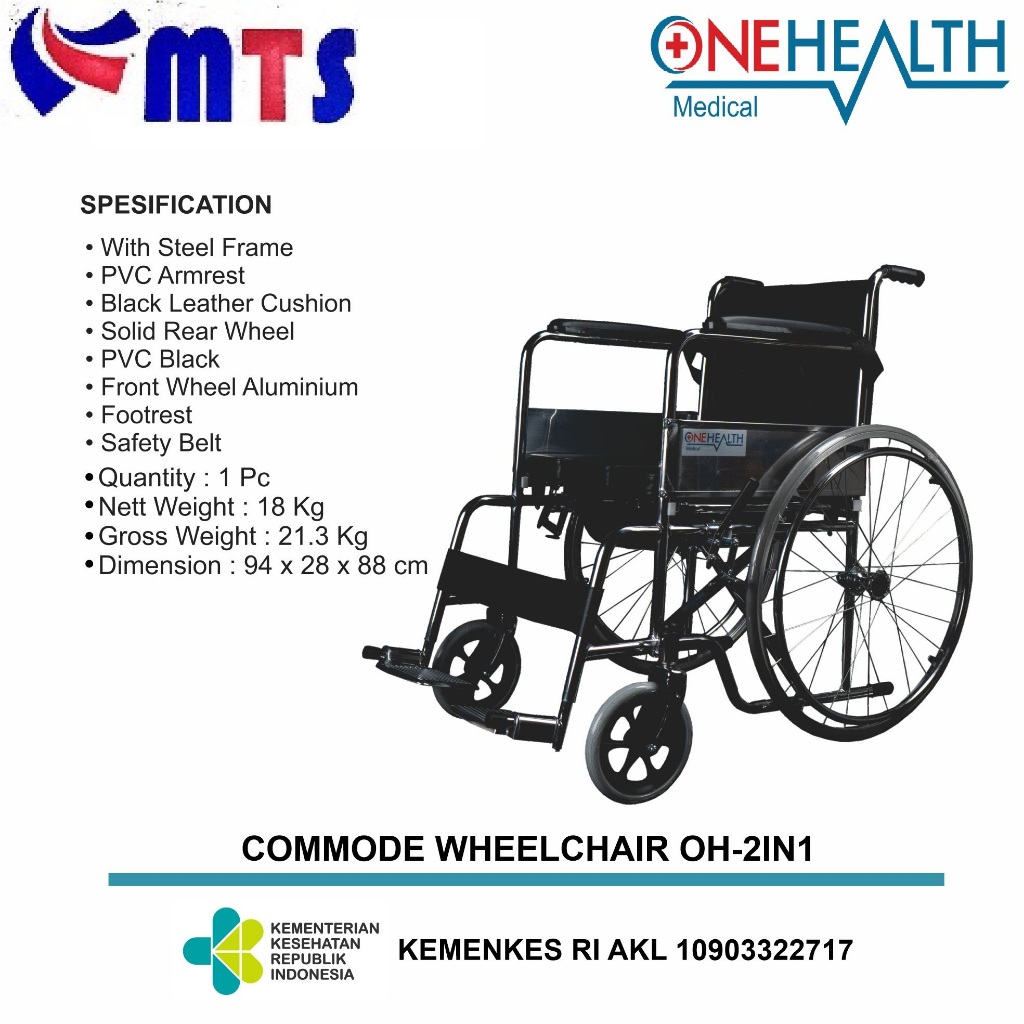 COD - Alat Bantu Jalan ONEHEALTH Kursi Roda Commode 2In1 BAB Kursi Comode 2 in 1 FS 609 U
